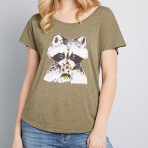 ModCloth Bashful Raccoon Olive Green Floral Tee